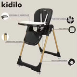 Kidilo Baby Dining Chair, 2 in 1 Height Adjustable, Foldable with 360° Swivel Wheels, Suitable for 6 Months to 6 Years Old - DC01