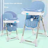 Baby dreams Highchair durable, 4 Wheels High Chair, Foldable Feeding SeatWith Removable Double Tray and 3-point Safety Comfortable Easy to Clean BD143