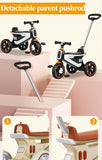 2 in 1 Toddler Stroller pram and Pedal tricycles with music headlights,Kids trikes with Detachable Parent Handle,Parent Steering Trolley for 1-3 Years Old Boys and Girls,135° Limit Steering Handlebar,Foam Wheel BD129