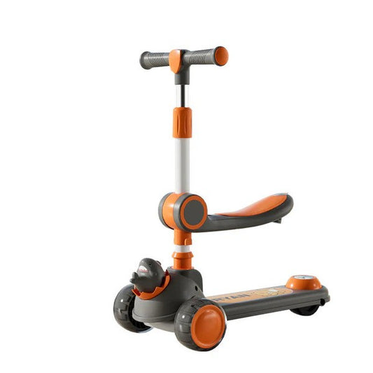 3 Wheel, Adjustable Height Folding Kids Scooty' Kick Scooters With Pedal Foot With Music and Light, and Storage Basket BD210