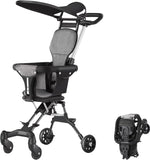 Two-Way Push Compact Stroller, 4-Wheel Anti-Rollover Baby Buggy with Adjustable Canopy, Easy Folding Lightweight Toddler Stroller BD247