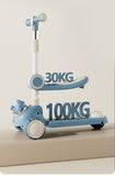 3 Wheel, Adjustable Height Folding Kids Scooty' Kick Scooters With Pedal Foot With Music and Light, and Storage Basket BD210