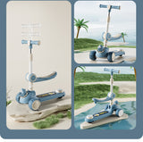 3 Wheel, Adjustable Height Folding Kids Scooty' Kick Scooters With Pedal Foot With Music and Light, and Storage Basket BD210