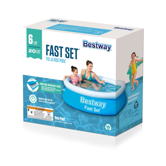 Bestway Fast Set 6’ x 20” Round Inflatable Pool Swimming Pool For Kids Age 6+ 57392