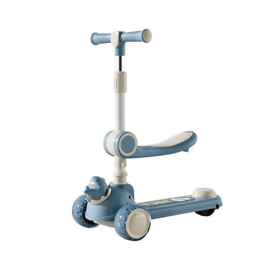 3 Wheel, Adjustable Height Folding Kids Scooty' Kick Scooters With Pedal Foot With Music and Light, and Storage Basket BD289