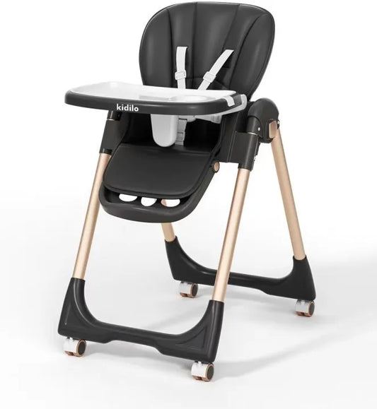 Kidilo Baby Dining Chair, 2 in 1 Height Adjustable, Foldable with 360° Swivel Wheels, Suitable for 6 Months to 6 Years Old - DC01