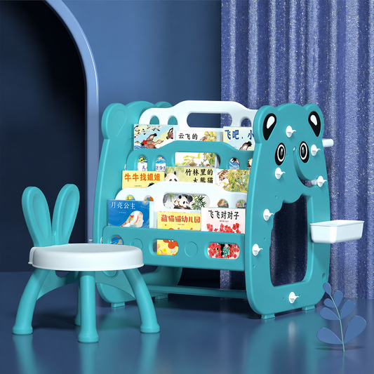 3-in-1 Multifunctional Kids Bookshelf, Drawing Board, and Study Table with Chair- 0188 BD299