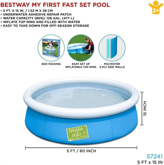 Bestway | Fast Set Pool | Splash and Play Swimming Pool For Kids Age 3+ (5' x 15") 57241