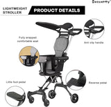 Two-Way Push Compact Stroller, 4-Wheel Anti-Rollover Baby Buggy with Adjustable Canopy, Easy Folding Lightweight Toddler Stroller BD247