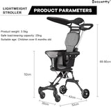 Two-Way Push Compact Stroller, 4-Wheel Anti-Rollover Baby Buggy with Adjustable Canopy, Easy Folding Lightweight Toddler Stroller BD247