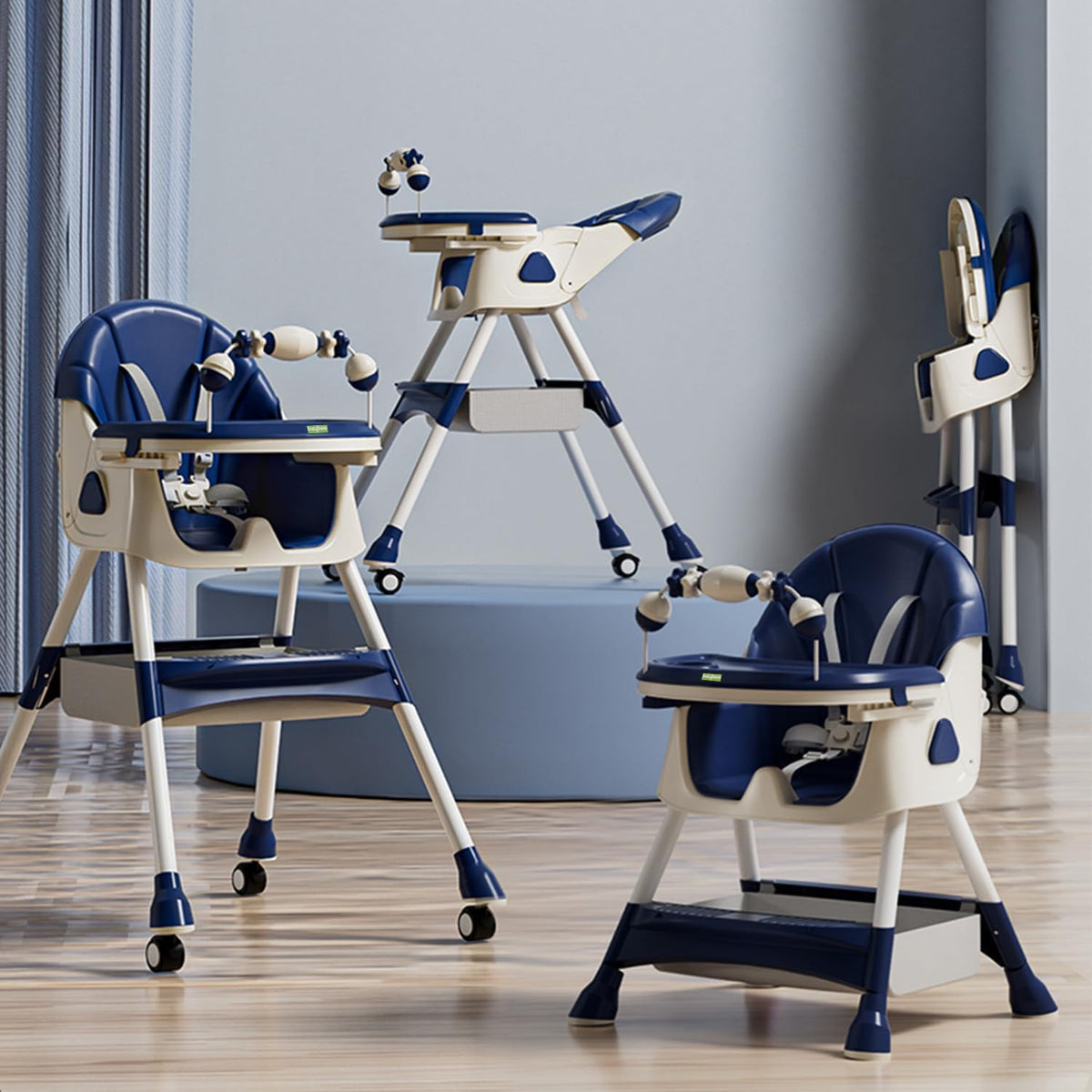 4 in 1 Baby High Chair | Newborn Feeding Chair| Removable & Adjustable Double Meal Tray | with Recline 618