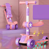 Kids 3-in-1 LED Musical Scooter with Seat & Adjustable Handlebar – Foldable Toddler Kick Scooter with Flashing Wheels BD262