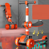 Kids 3-in-1 LED Musical Scooter with Seat & Adjustable Handlebar – Foldable Toddler Kick Scooter with Flashing Wheels BD262
