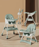 4 in 1 Baby High Chair | Newborn Feeding Chair| Removable & Adjustable Double Meal Tray | with Recline 618