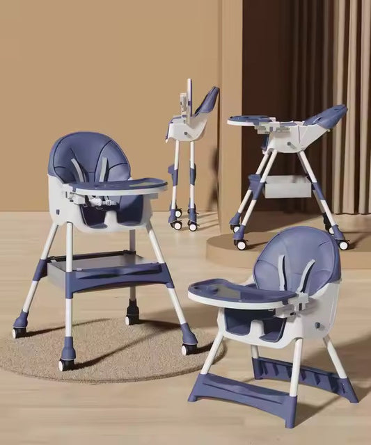 4 in 1 Baby High Chair | Newborn Feeding Chair| Removable & Adjustable Double Meal Tray | with Recline 618