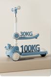 3 Wheel, Adjustable Height Folding Kids Scooty' Kick Scooters With Pedal Foot With Music and Light, and Storage Basket BD289
