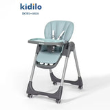 Kidilo Baby Dining Chair, 2 in 1 Height Adjustable, Foldable with 360° Swivel Wheels, Suitable for 6 Months to 6 Years Old - DC01